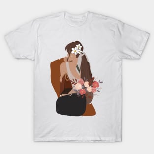 A Beautiful fashionable girl with hair flowers | Positivity T-Shirt